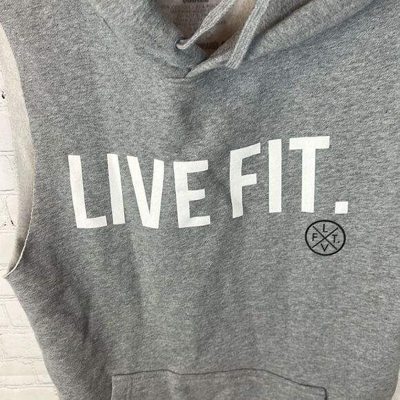 Live Fit Cut Off Hoodie Gray Size Small - Picture 4 of 5